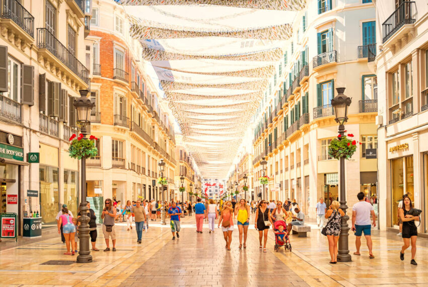 Calle Larios shopping street in downtown Malaga Spain